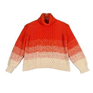 525 America Sweater Womens Small Orange Ombre Turtleneck Chunky Knit Preppy Cozy